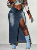Split Denim Maxi Skirt
