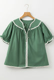 Ric Rac Trim Tie Neck Short Sleeve Blouse