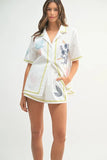 MABLE Embroidered Button Down Shirt and Shorts Set