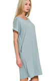 Zenana Rolled Short Sleeve Round Neck Dress