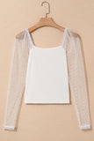 Swiss Dot Mesh Long Sleeve Square Neck Slim Top