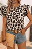 Leopard Layered Ruffled Cap Sleeve Blouse