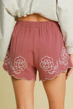 Umgee Full Size Linen Blend Shorts with Floral Embroidered Details Plus Size