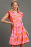 Umgee Full Size Floral Print Ruffle Cap Sleeve Tiered Dress Plus Size