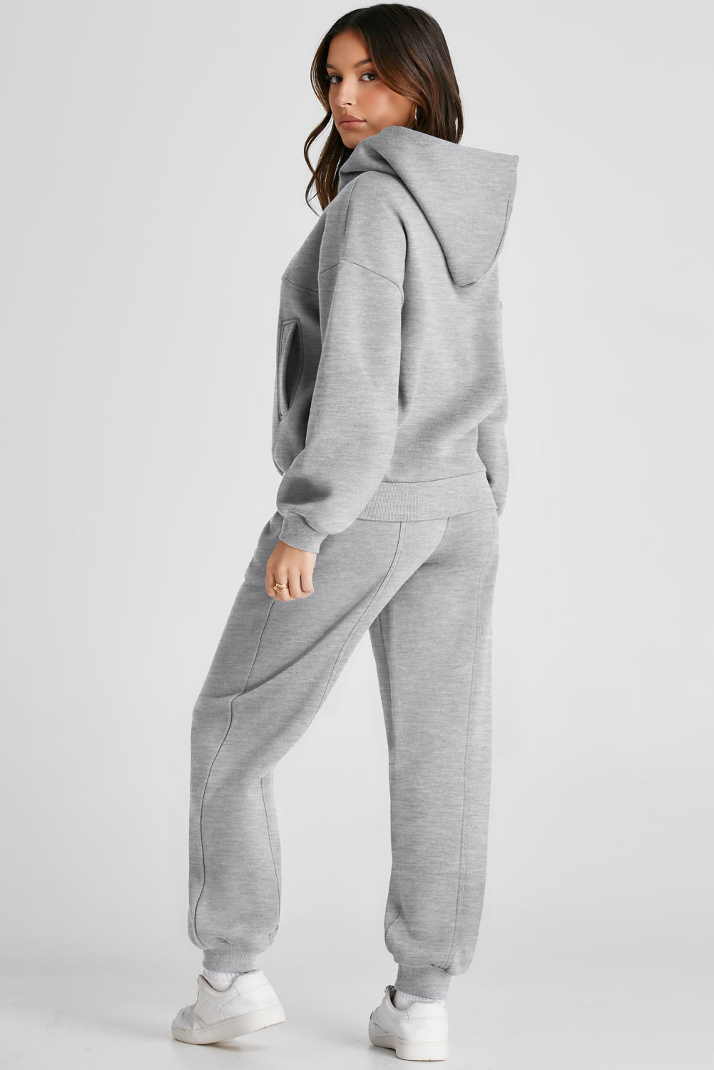 Dropped Shoulder Long Sleeve Hoodie and Pants Active Set - felvior