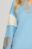 She + Sky Full Size Color Block Sleeve Johnny Collar French Terry Sweatshirt Plus Size