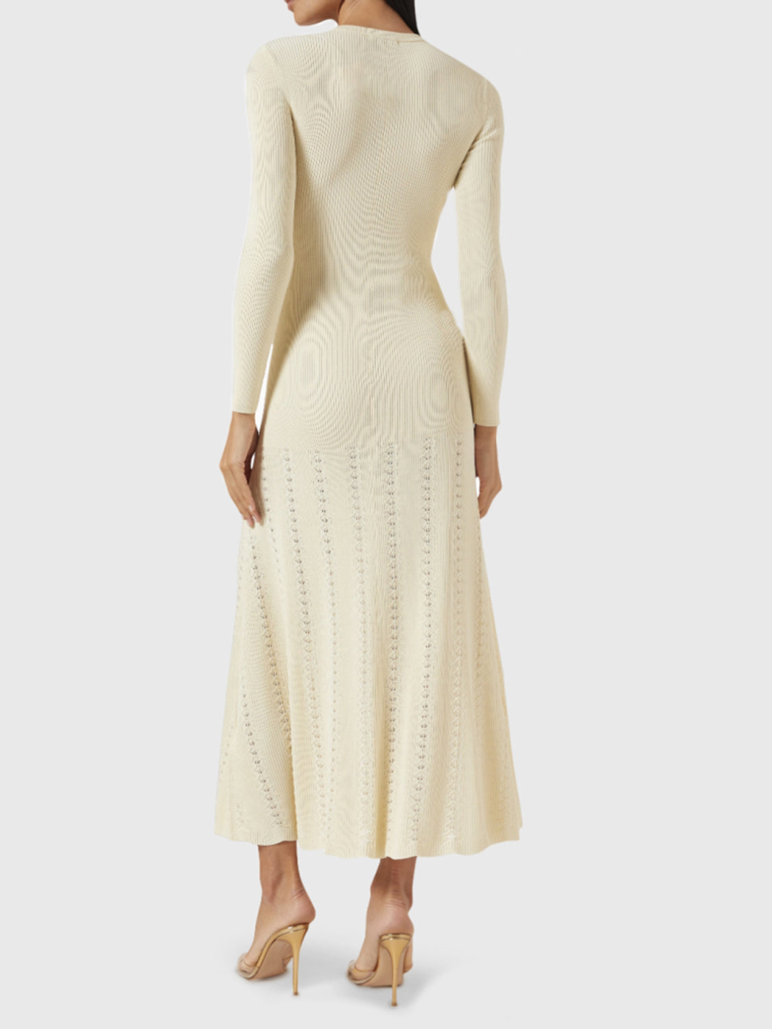 Openwork Round Neck Long Sleeve Sweater Dress - felvior