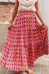 Printed Tiered Maxi Skirt