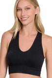 Zenana Seamless Ribbed Cropped Racerback Tank Top
