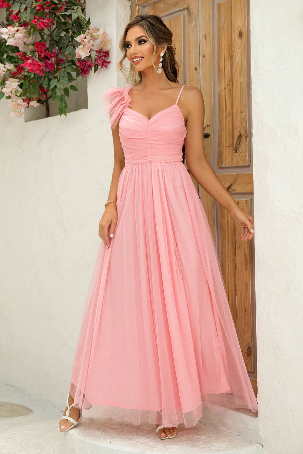 Asymmetrical Ruched Slit Dress - felvior