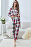 Plaid Button Front Top and Pants Lounge Set