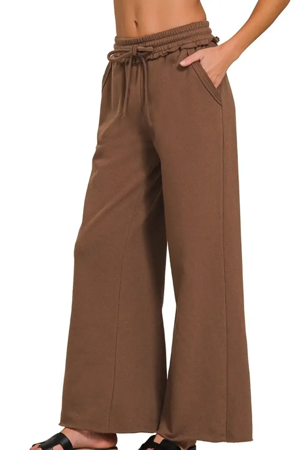 Zenana Fleece Exposed Seam Wide Leg Sweatpants