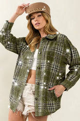 BiBi Allover Clear Sequins Vintage Plaid Jacket
