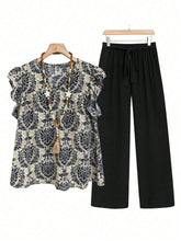 Printed Ruffled Cap Sleeve Top and Pants Set