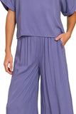 Zenana Round Neck T-Shirt and Wide Leg Pants Set