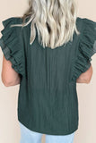 Frilled Notched Ruffled Cap Sleeve Blouse