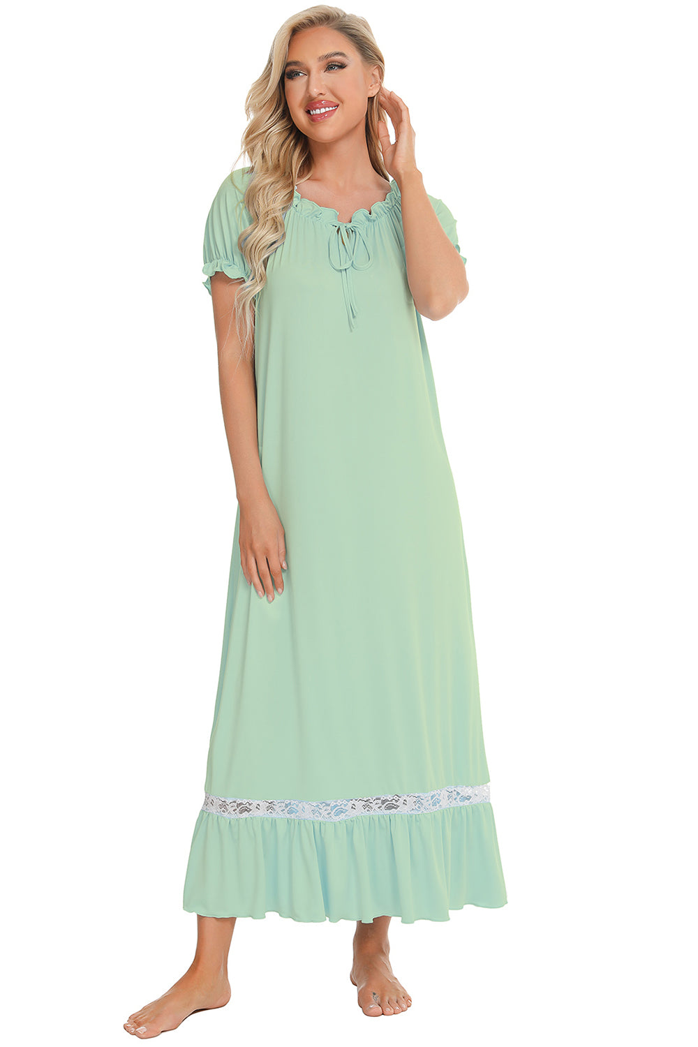 Lace Detail Short Sleeve Lounge Dress - felvior