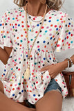Polka Dot Short Sleeve Tiered Ruffled Babydoll Blouse