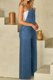 Adjustable Tie Straps Wide Leg Denim Overalls