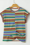 Multicolour Striped Twist Hem Cap Sleeve Top