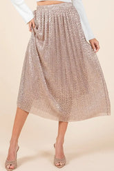 Mittoshop Metallic Glitter Speckle Print Elastic Midi Skirt