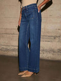 High Rise Front Pocket Patch Wide Leg Jeans