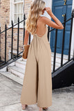 Spaghetti Strap Waist Tie Wide Leg Jumpsuit with Pockets