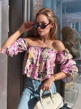 Printed Off-Shoulder Flounce Sleeve Blouse