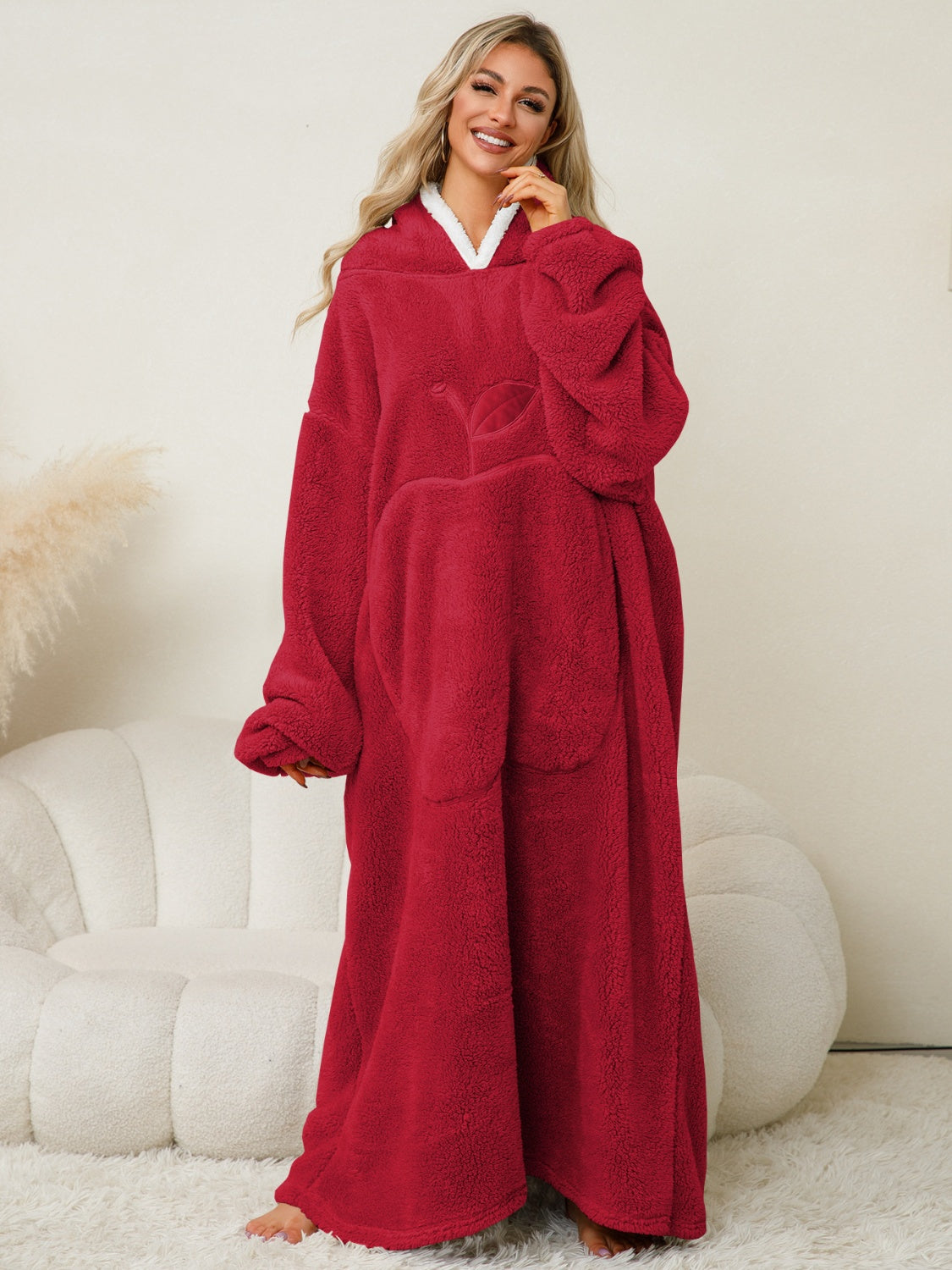 Pocketed Contrast Long Sleeve Hooded Lounge Dress - felvior