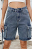 Washed Cargo Denim Shorts