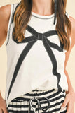 Contrast Bow Round Neck Sleeveless Top