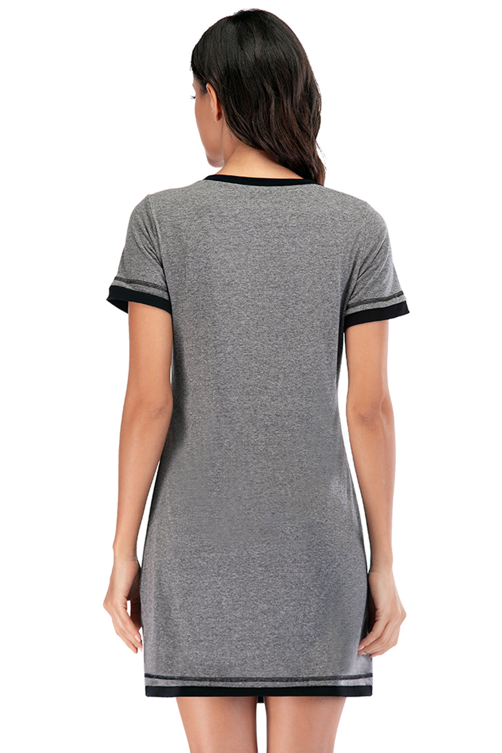 Contrast Trim Short Sleeve Lounge Dress - felvior