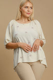 Umgee Full Size Linen Blend Ribbon Embroidered Top Plus Size
