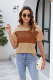 Color Block Round Neck Short Sleeve T-Shirt