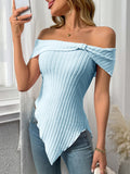 Ribbed Off-Shoulder Asymmetrical Hem T-Shirt