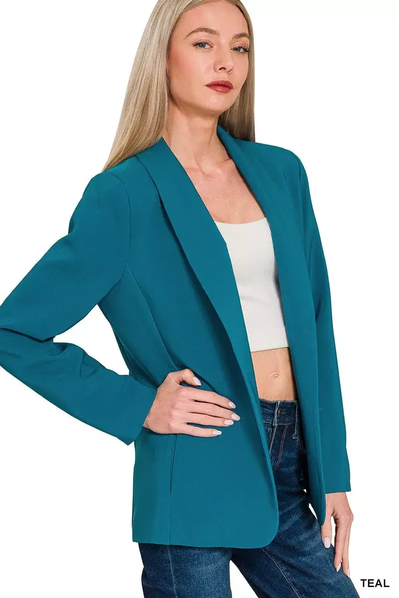 Zenana Woven Long Sleeve Blazer With Lining