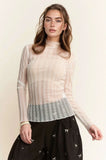 Davi & Dani Turtle Neck Lace Dotted Stretch Mesh Sheer Top