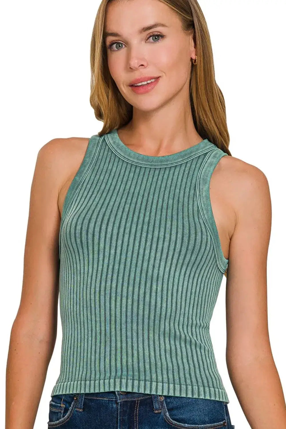 Zenana Ribbed Washed Seamless Tank Top
