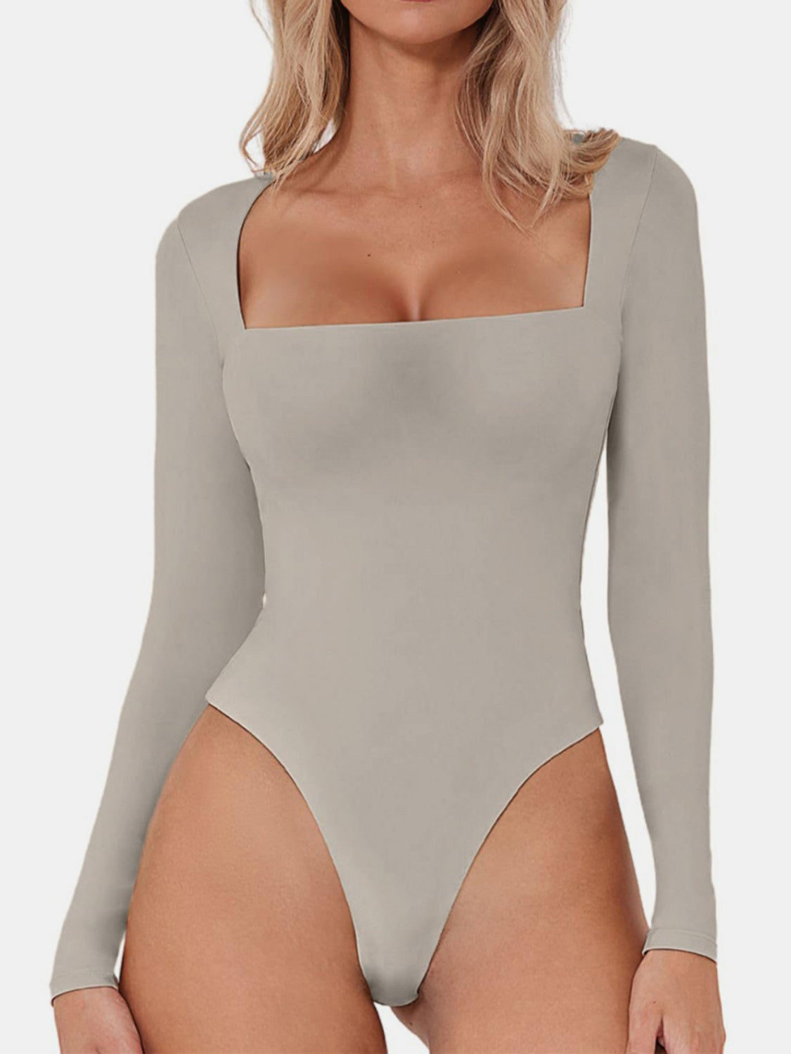 Square Neck Long Sleeve Bodysuit - felvior