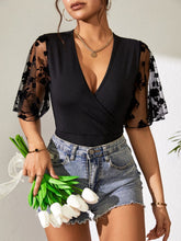 Surplice Lace Flutter Sleeve Bodysuit
