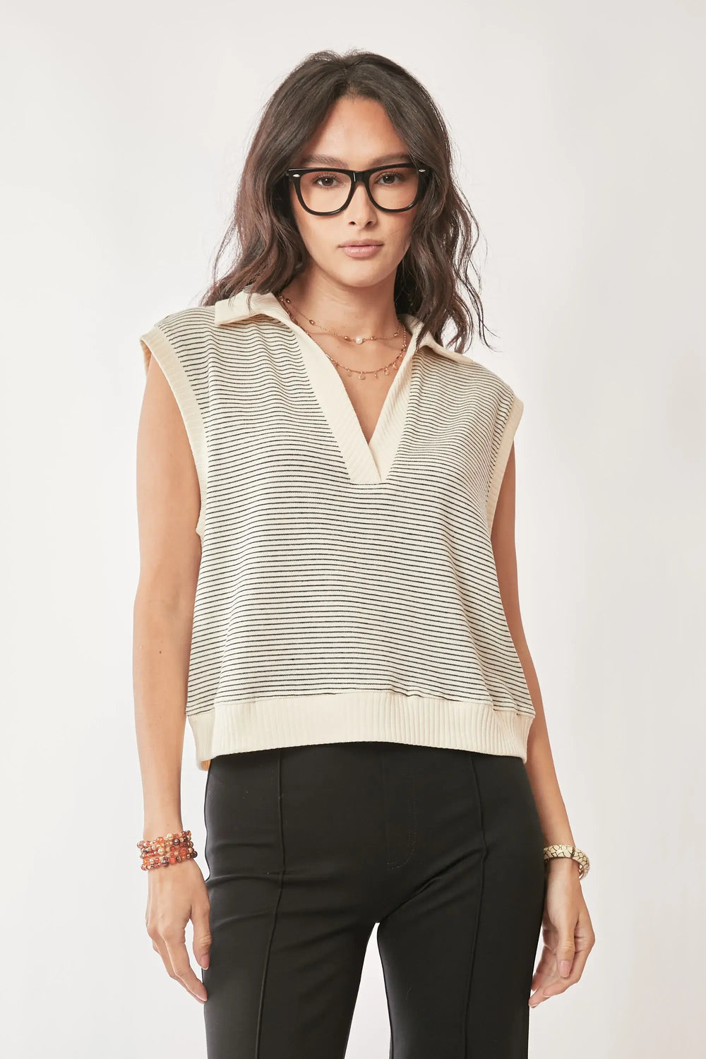 Davi & Dani French Terry Boxy Fit Striped Sweater Vest