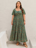 Plus Size Printed Short Sleeve Tiered Maxi Dress