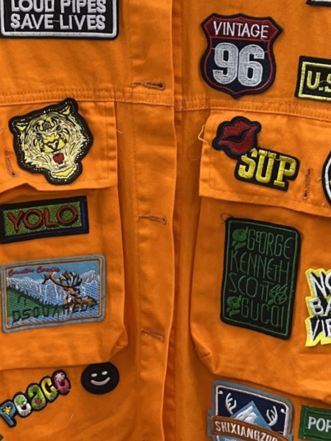 Embroidered Patch Button Up Long Sleeve Denim Jacket - felvior