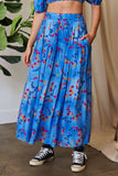 Davi & Dani Printed Smocking Waistband Ruffled Maxi Skirt