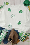 Sequin Lucky Clover Round Neck Long Sleeve Sweatshirt