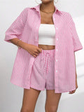 Striped Button Up Shirt and Shorts Set