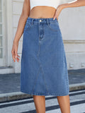 Slit Back Midi Denim Skirt
