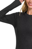 Zenana Ribbed Long Sleeve Round Neck T-Shirt