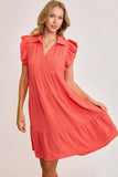 Umgee Full Size Johnny Collar Ruffle Cap Sleeve Tiered Dress Plus Size