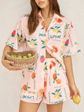 Printed Button Down Shirt and Shorts Set